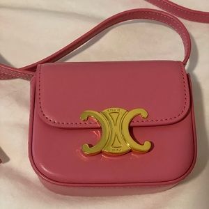 Celine Mini Triomphe in Shiny Calfskin Flamingo